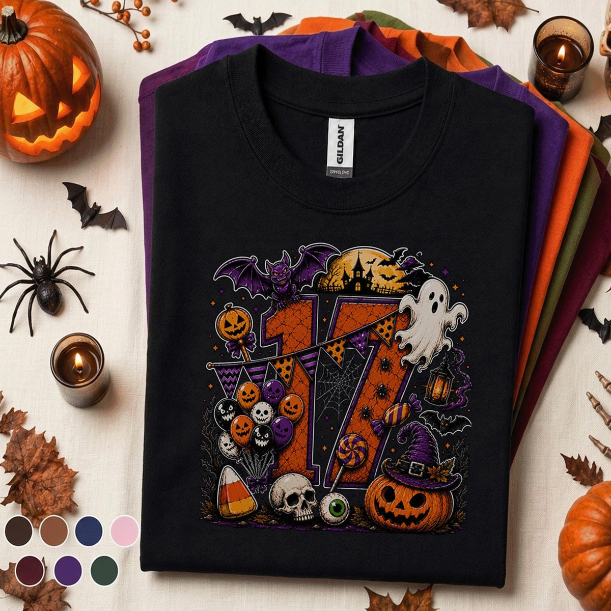 17th Birthday Halloween Shirt, Spooky Number 17 Tee