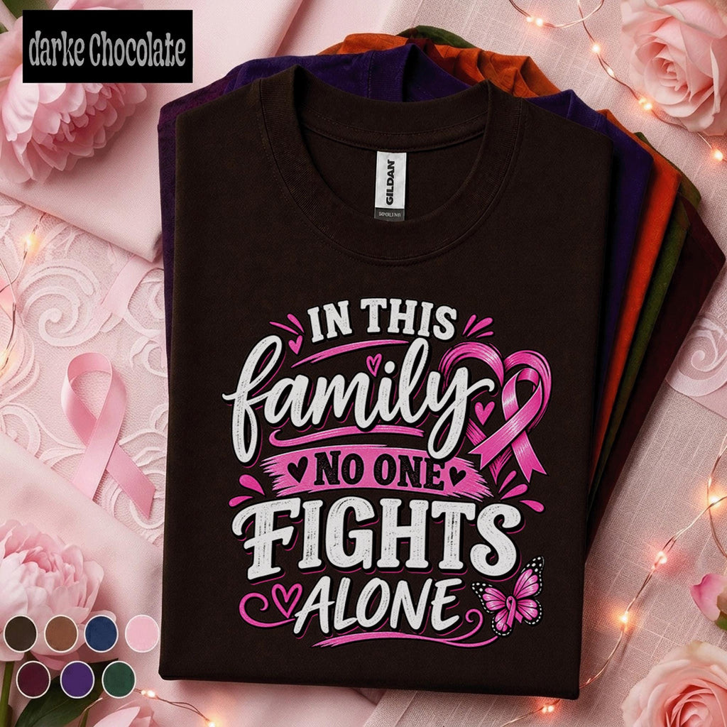 Breast Cancer Awareness Shirt, No One Fights Alone Tee, Pink Ribbon Family Support Shirt, Cancer Fighter Gift, October Pink Out Tee