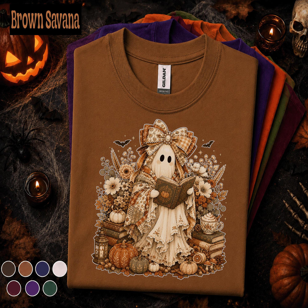 Cozy Reading Ghost Halloween Shirt, Book Lover Tee, Cottagecore Spooky Season Shirt, Cute Fall Reader Librarian Teacher Gift