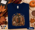 Cozy Pumpkin Books Shirt, Autumn Book Lover Tee, Patchwork Pumpkin Fall T-Shirt, Cottagecore Thanksgiving Outfit, Pumpkin Spice Gift