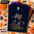 Skeleton Golfer Halloween Shirt, Funny Women Golf Tee, Spooky Golf Lover Gift, Pumpkin Golf Ball Shirt, Vintage Halloween Sports Tee