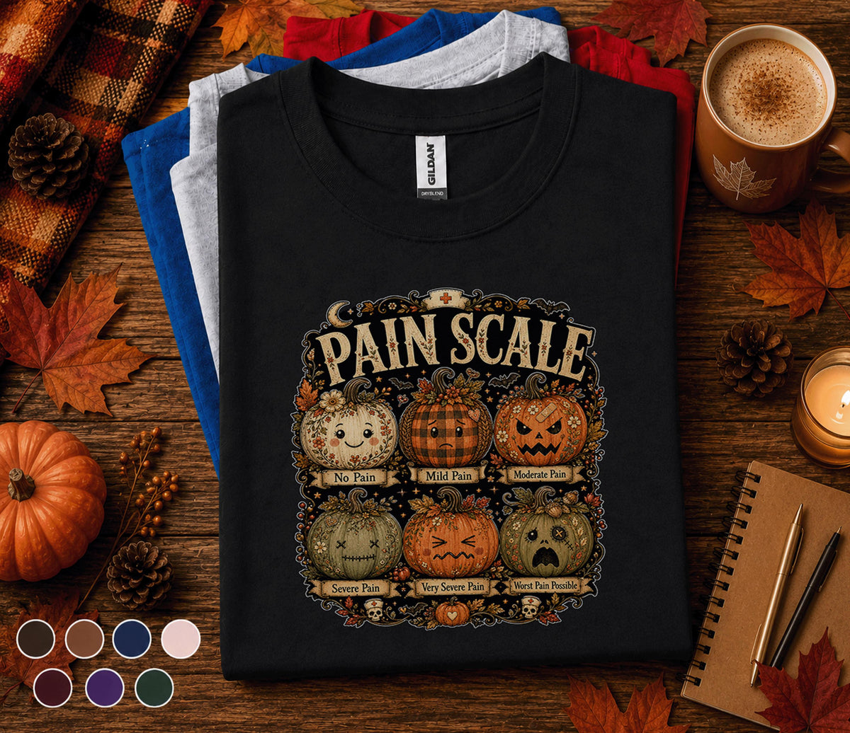 Pain Scale Pumpkin Shirt, Funny Nurse Halloween Shirt