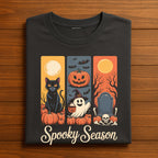 Gift Spooky Season Shirt, Fall Womens Halloween Tee with Cat Pumpkin Ghost, Gothic Graveyard T-Shirt, Women Spooky Halloween Shirt For Girls