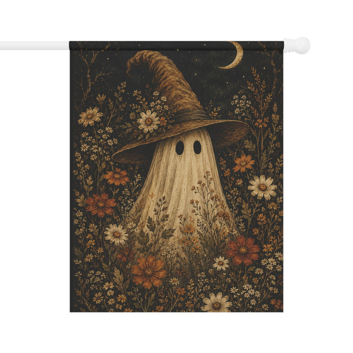 Ghost Witch Halloween Garden Flag, Floral Spooky Yard Decor, Witch Hat Ghost Flag, Vintage Autumn Halloween Outdoor Porch Decoration Fall