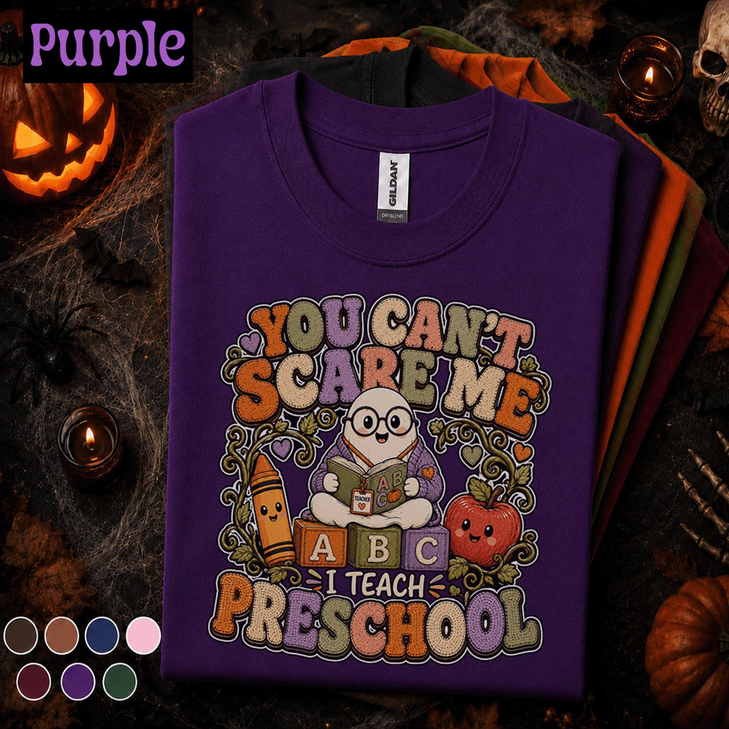 You Cant Scare Me I Teach Preschool Halloween Shirt, Funny Ghost Teacher Tee, Preschool Teacher Gift, Cute Spooky Classroom Shirt