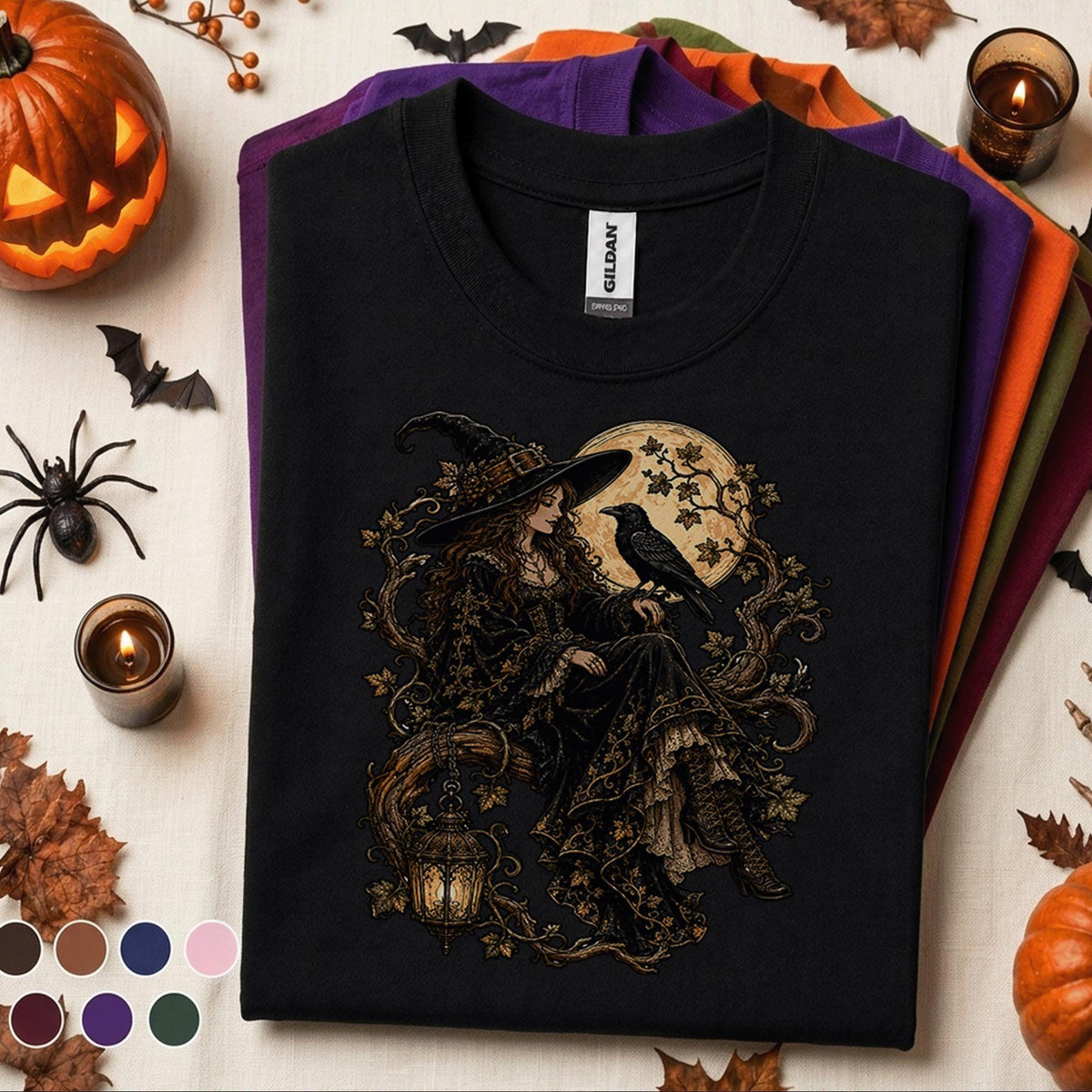 Gothic Witch Halloween Shirt, Raven Witch T Shirt, Full Moon Spooky Season Tee, Vintage Dark Academia, Witchy Fall Gift Tee