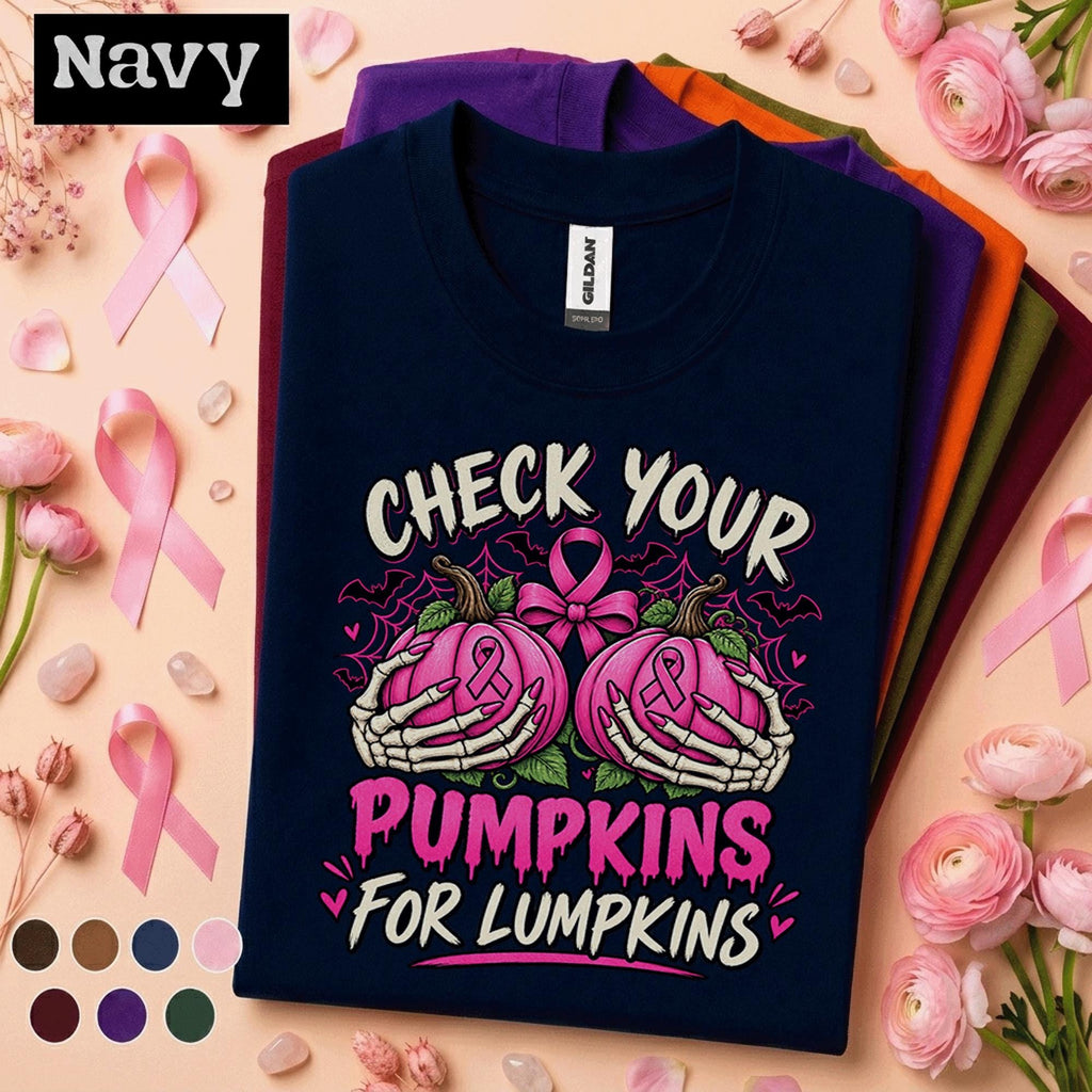 Breast Cancer Awareness Shirt, Check Your Pumpkins Tee, Pink Ribbon Halloween Shirt, Funny October Pink Out Gift, Spooky Awareness Tee