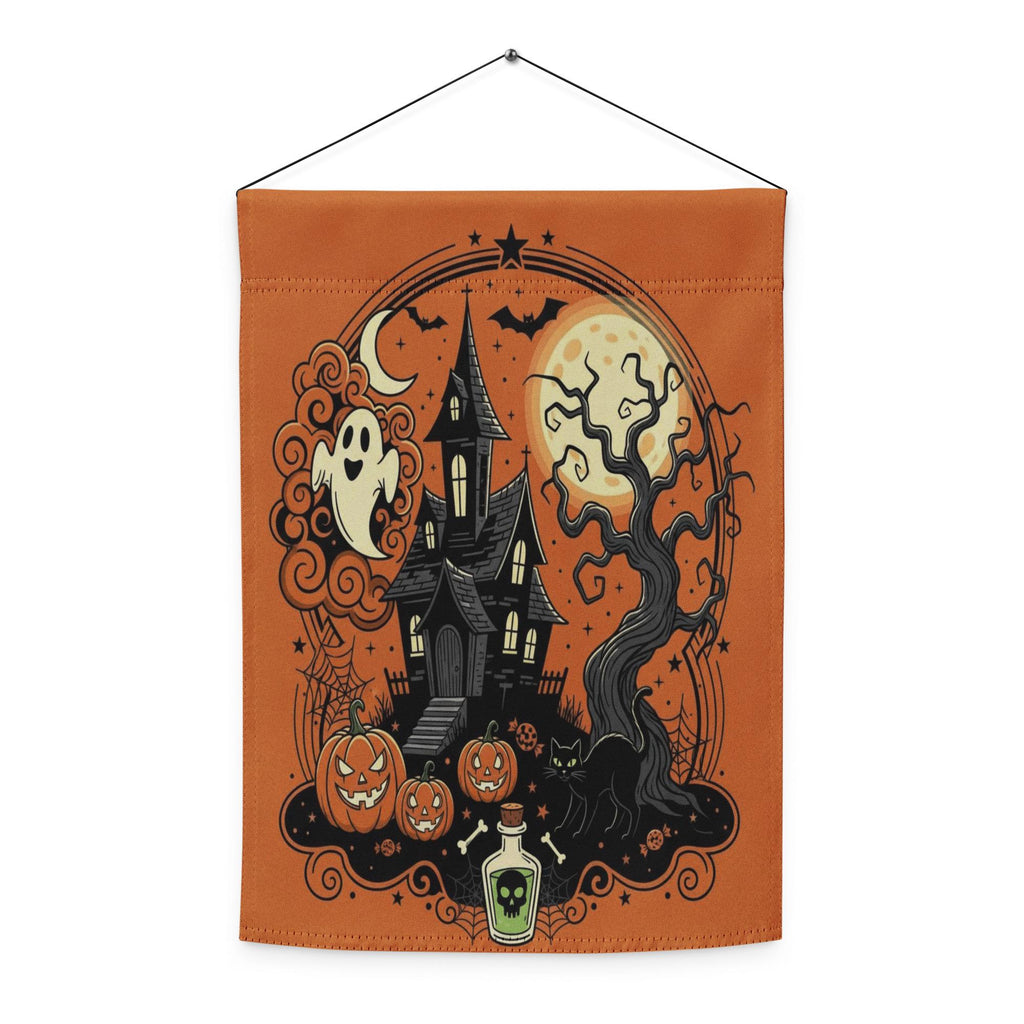 Vintage Halloween Garden Flag | Orange Black Cat Witch Yard Decor | Spooky Pumpkin BOO Banner, Halloween Decoration, Ghost Garden Flag