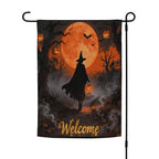 Halloween Witch Garden Flag with Full Moon, Personalized Outdoor Banner, Custom Yard Sign for Porch - Eerie Fall Halloween Party Decoration