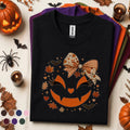Girly Pumpkin Halloween Shirt, Cute Jack O Lantern Bow Tee