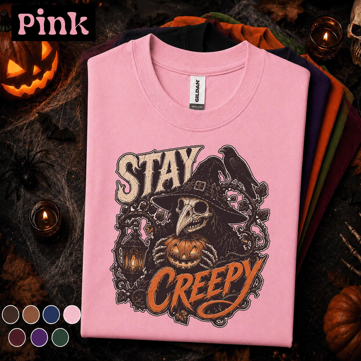 Stay Creepy Halloween Shirt, Plague Doctor Witch Tee, Gothic Raven Pumpkin T Shirt, Spooky Season, Dark Halloween Gift Tee