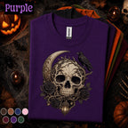 Gothic Skull Halloween Shirt, Raven Crescent Moon Tee, Dark Floral Skeleton Shirt, Spooky Witchy Tee, Gothic Halloween Gift