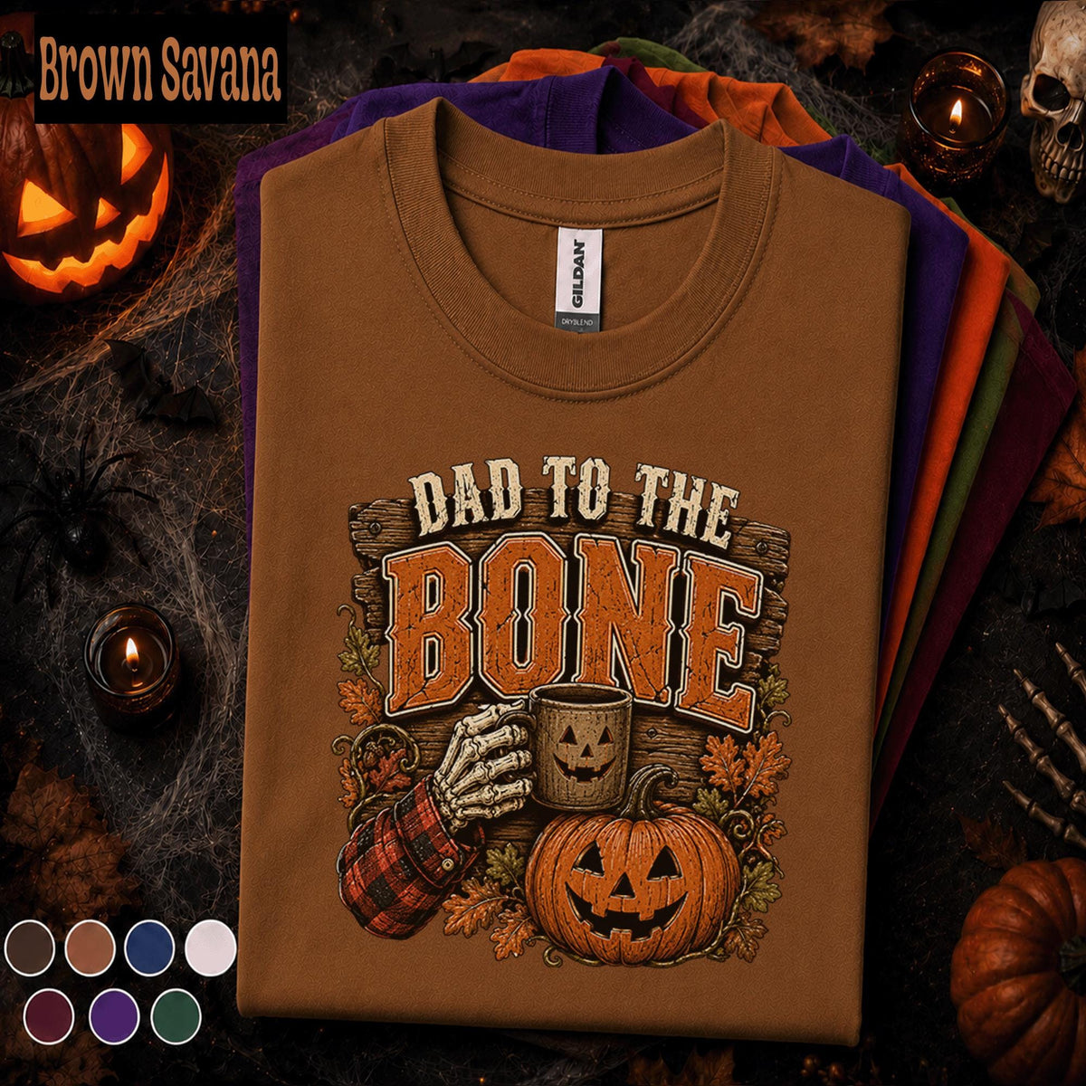 Dad to the Bone Halloween Shirt, Funny Skeleton Dad Tee, Pumpkin Coffee Spooky Father Gift, Vintage Fall Dad Joke Shirt Grandpa