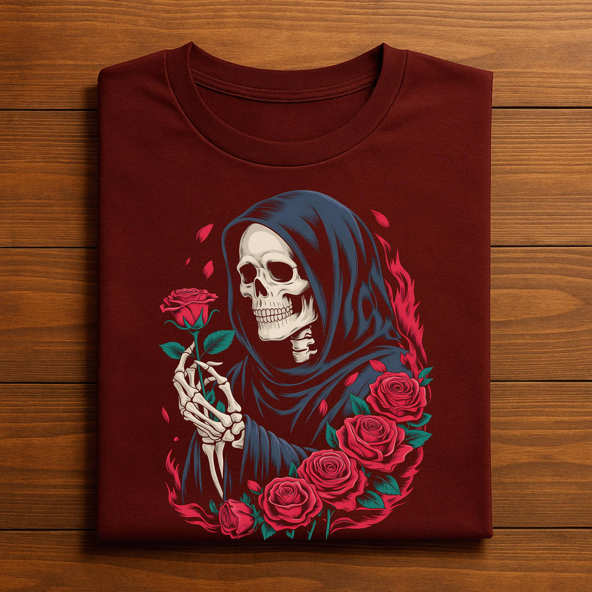 Couple Ghost Roses Shirt, Gothic Skeleton Rose Tee, Dark Halloween T-Shirt, Reaper Floral Gothic Fashion Top, Gift Valentine's Day shirt,
