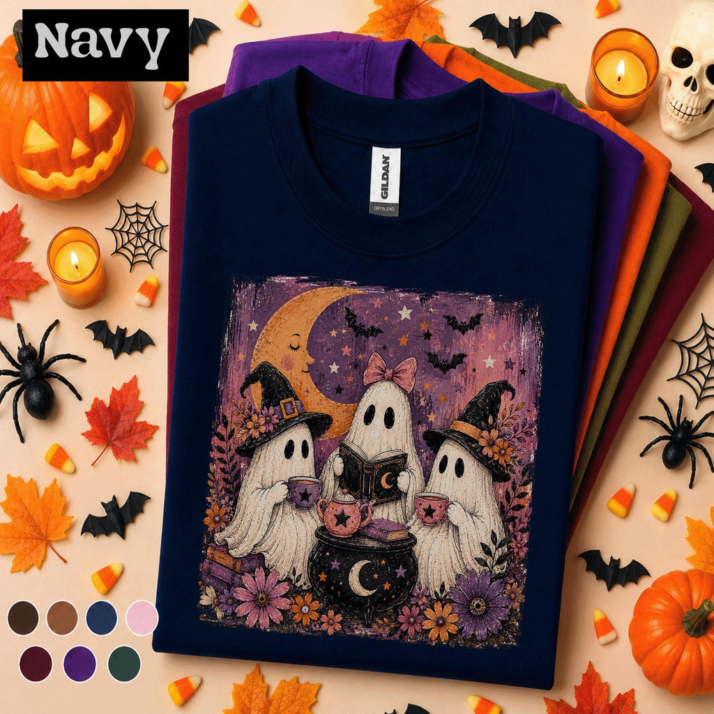 Cute Ghost Halloween Shirt, Witchy Ghost Tea Party Tee, Vintage Spooky Season T Shirt, Cottagecore Fall Tee, Halloween Gift