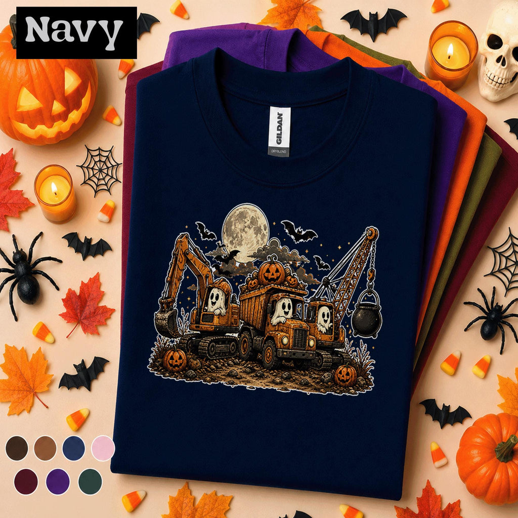 Halloween Construction Shirt, Ghost Excavator Tee, Spooky Dump Truck Shirt, Pumpkin Construction Crew Tee, Boys Halloween Truck Gift Kids