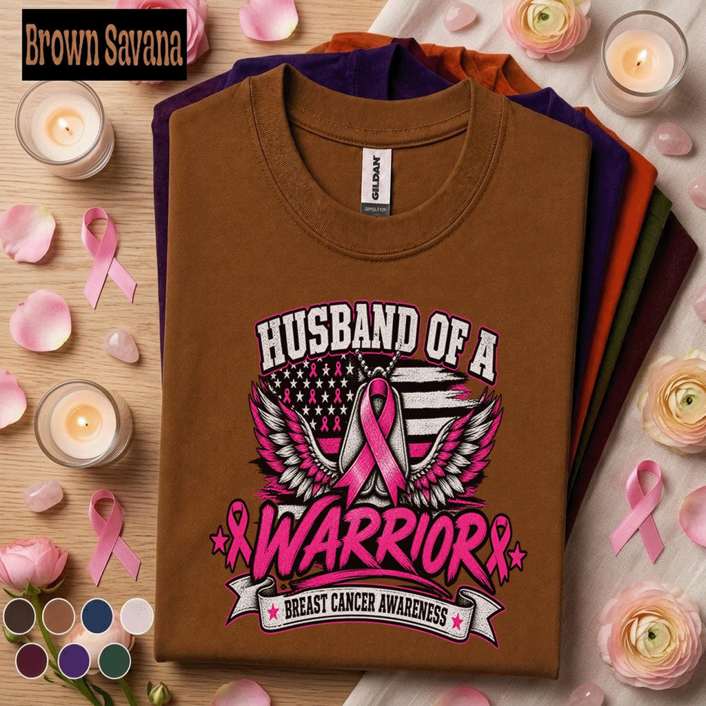 Husband of a Breast Cancer Warrior Shirt, Pink Ribbon Awareness Tee, Supportive Husband Gift, Breast Cancer Fighter Family Support Shirt