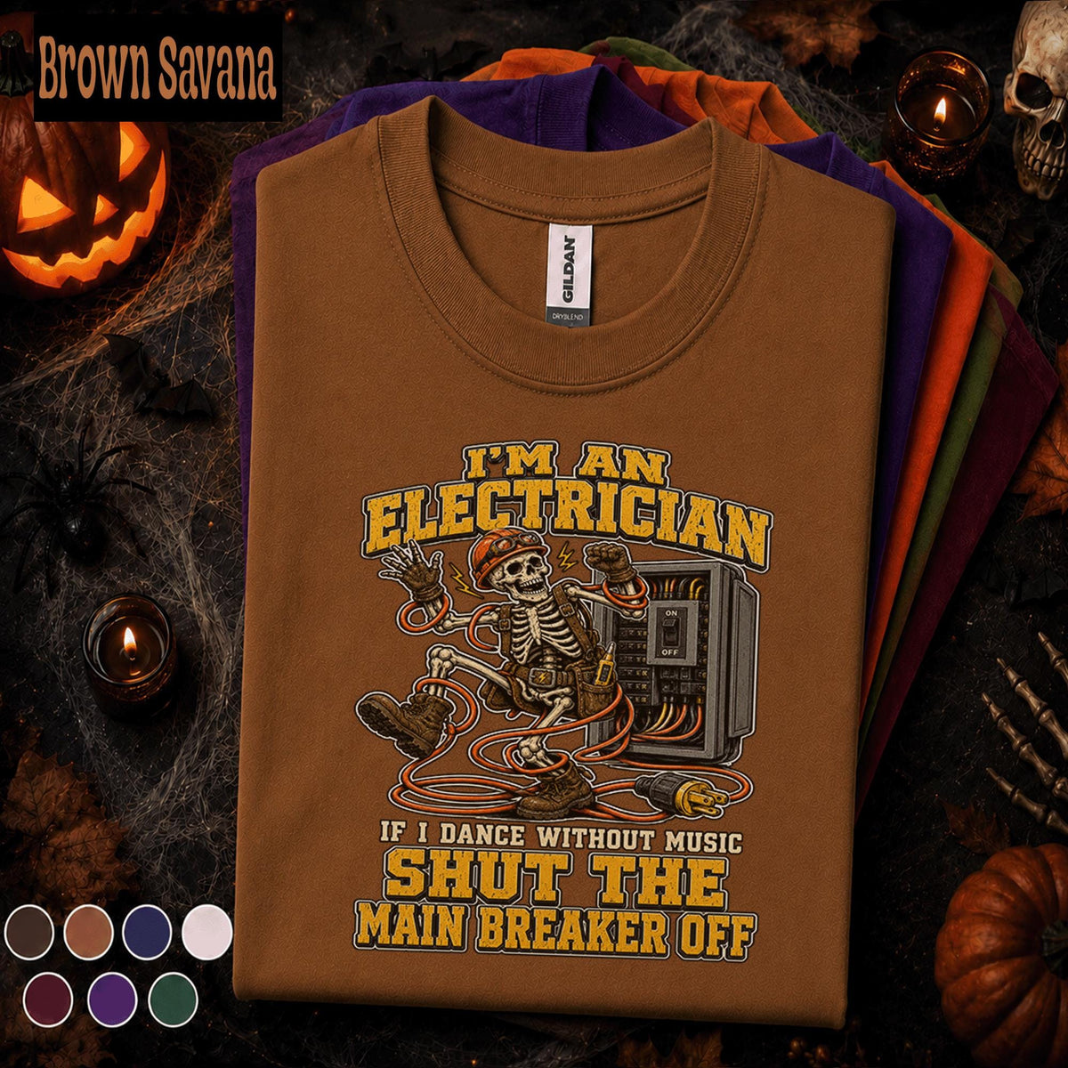 Electrician Halloween Shirt, Funny Skeleton Electrician Tee, Shut Main Breaker Off, Electrical Worker Gift, Spooky Tradesman T-Shirt