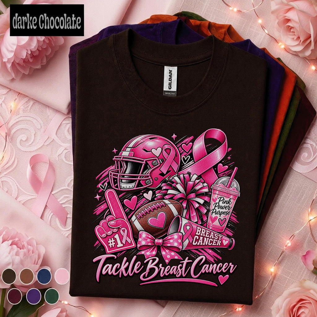 Breast Cancer Awareness Football Shirt, Tackle Breast Cancer Tee, Pink Ribbon Game Day Shirt, Football Mom Support Team Pink October Gift