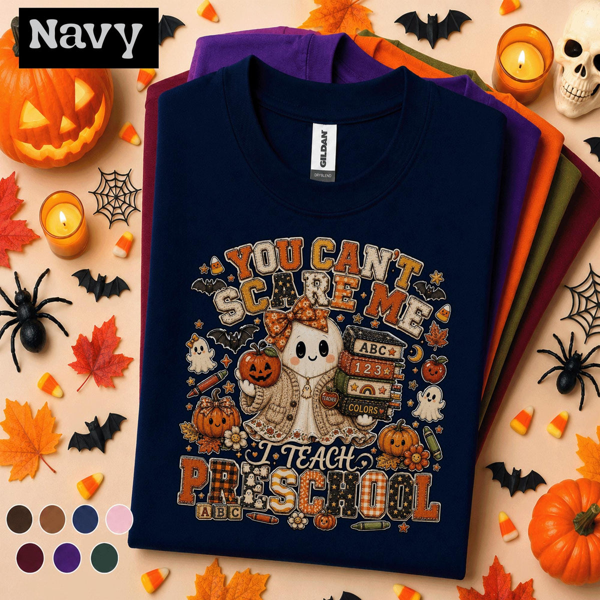 Preschool Teacher Halloween Shirt, You Cant Scare Me I Teach Preschool Tee, Cute Ghost Teacher Shirt, Spooky Classroom Fall Educator Gift