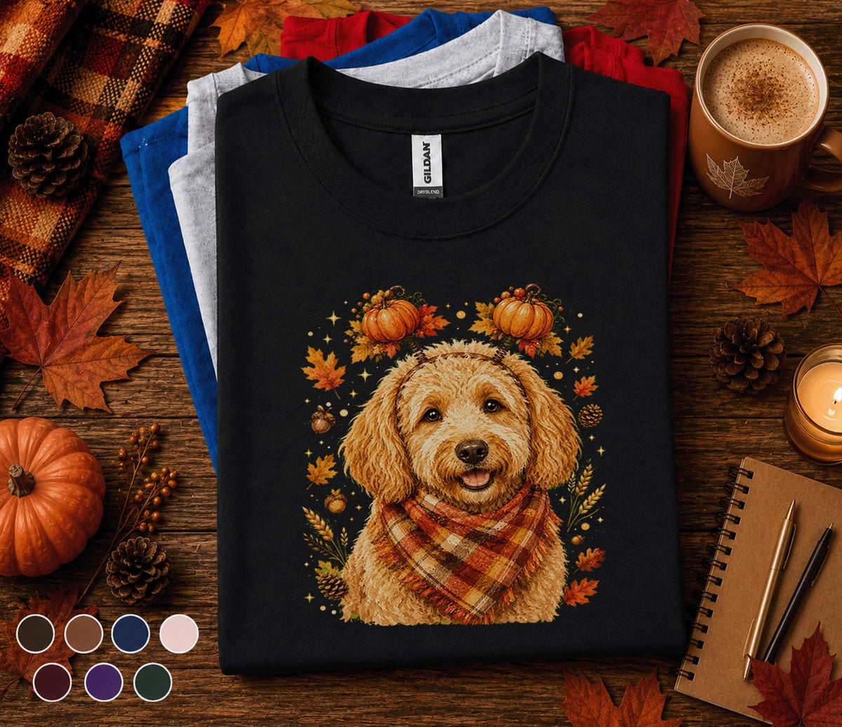 Cute Goldendoodle Fall Shirt, Autumn Dog Lover Pumpkin Tee