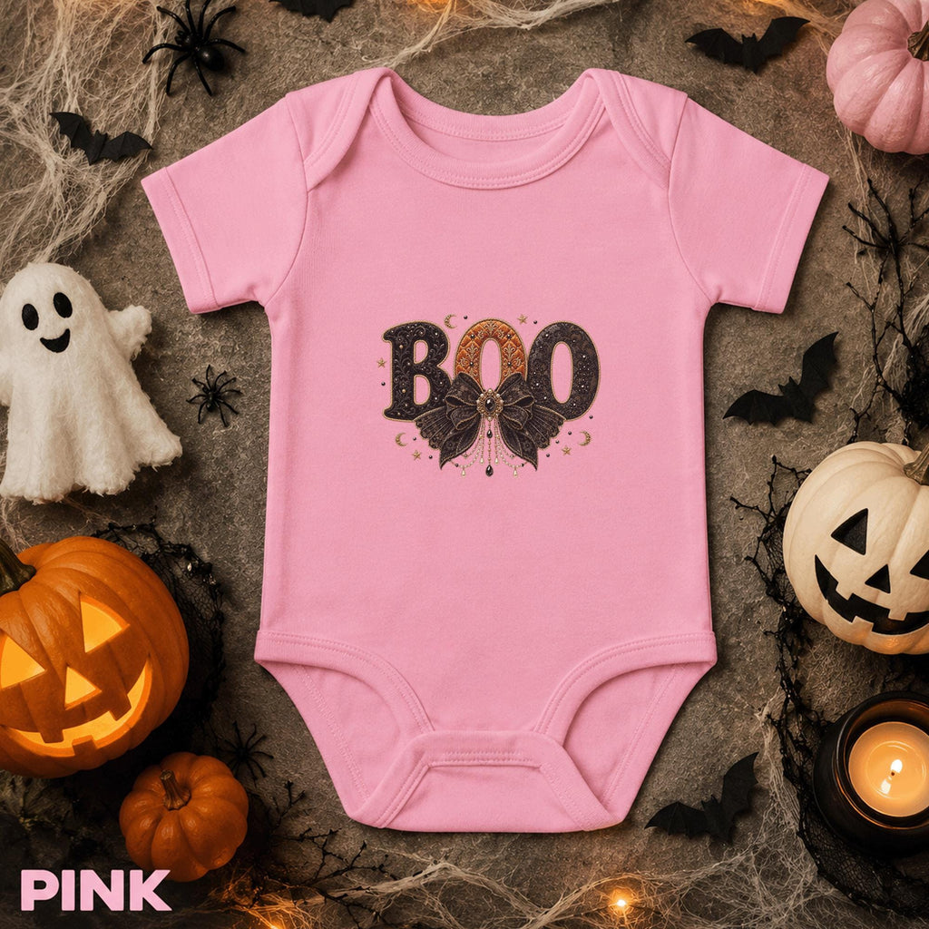 Gothic Boo Baby Bodysuit, Halloween Infant Outfit, Black Bow Newborn Shirt, First Halloween Gift, Spooky Cute Baby Costume, Fall Outfit
