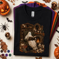 Cozy Ghost Reading Shirt, Vintage Halloween Tee