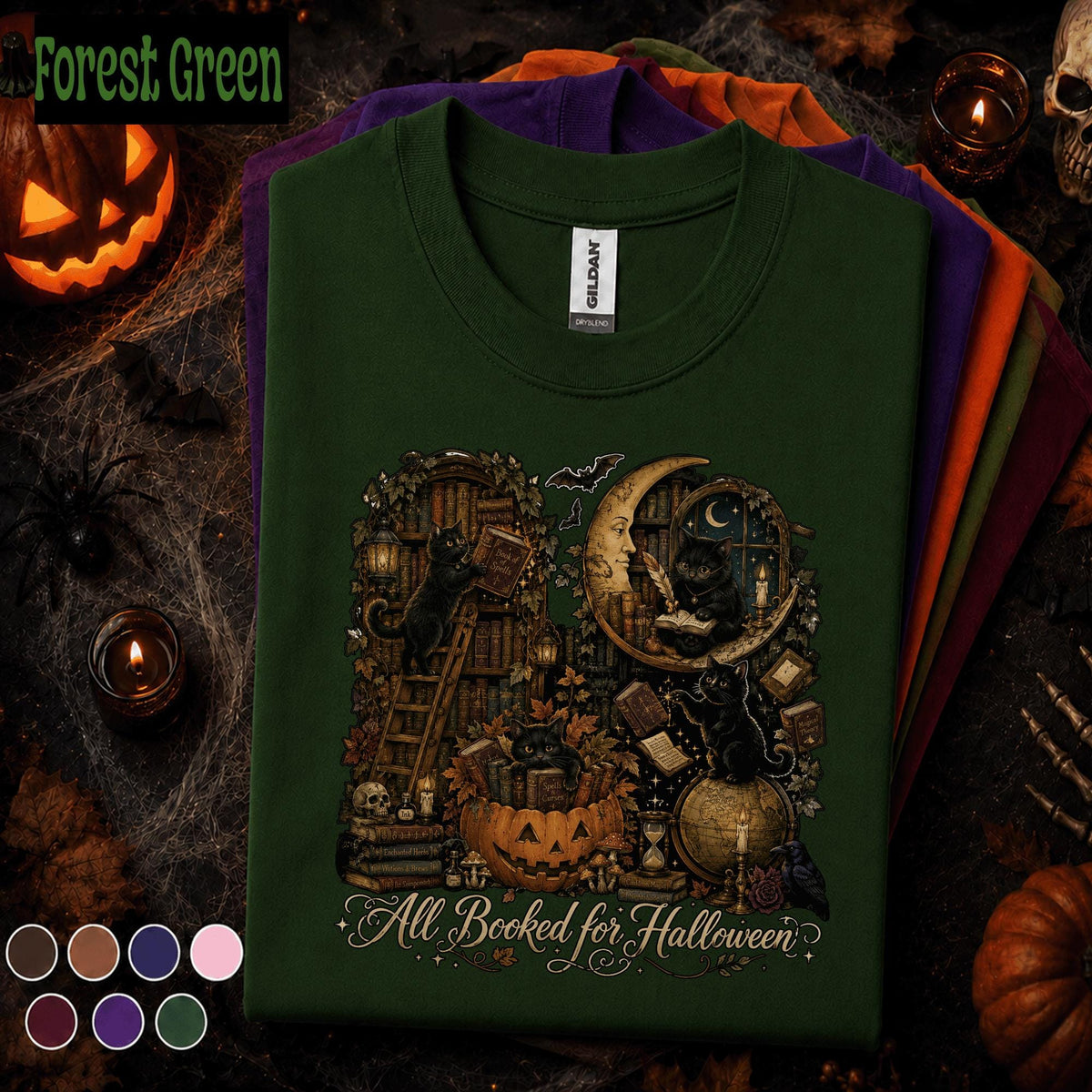 All Booked for Halloween Shirt, Black Cat Book Lover Tee, Gothic Library Halloween Shirt, Witchy Reader Gift, Spooky Bookish Fall Tee