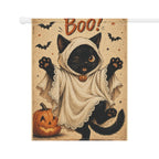 Black Cat Ghost Halloween Garden Flag, Cute Boo Yard Decor, Funny Cat Costume Flag, Pumpkin Spooky Outdoor Porch Garden Decoration