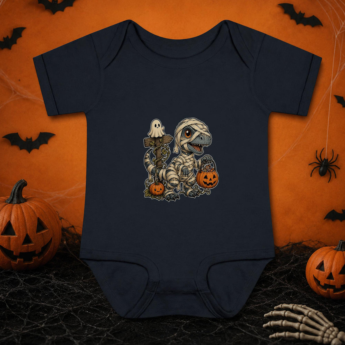 Mummy Dinosaur Halloween Baby Bodysuit, Cute T Rex Pumpkin Infant Onesie, Spooky Season Baby Outfit, First Halloween Baby Gift Idea