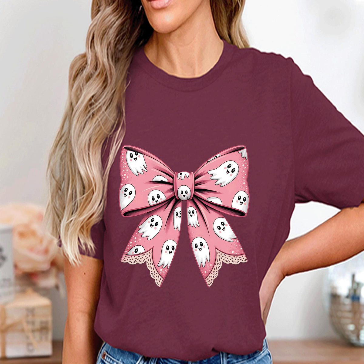 Cute Ghost Bow Shirt, Halloween Ribbon Spirit Tee, Kawaii Coquette Ghost Bow Top, Spooky Season Girl Shirt, Haunted Bow Halloween Sweatshirt
