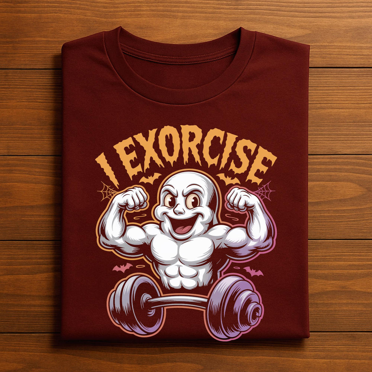 I Exorcise Ghost Shirt, Muscular Ghost Lifting Dumbbell Gym Tee, Spooky Workout Fitness Costume for Gym Rats & Lifters, Halloween Gym Shirt