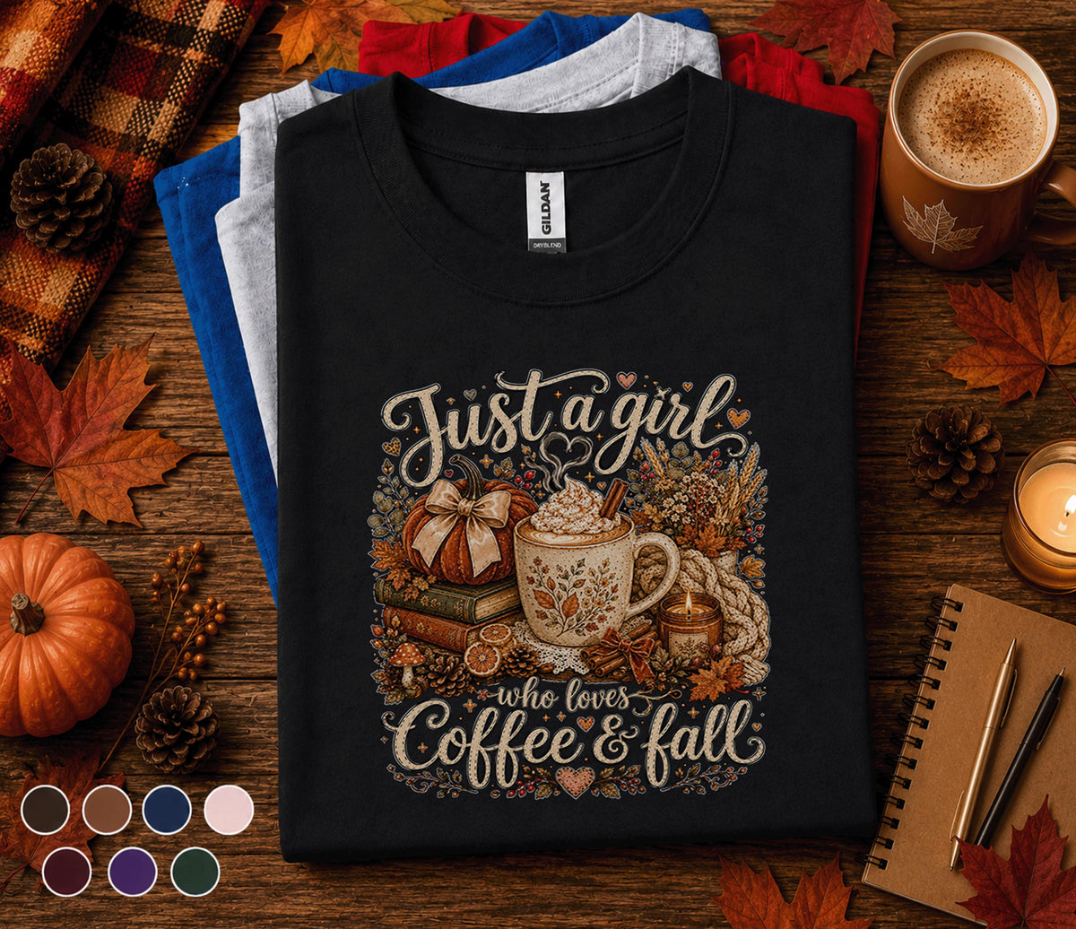 Just a Girl Who Loves Coffee and Fall Shirt, Cozy Autumn Coffee Lover Tee