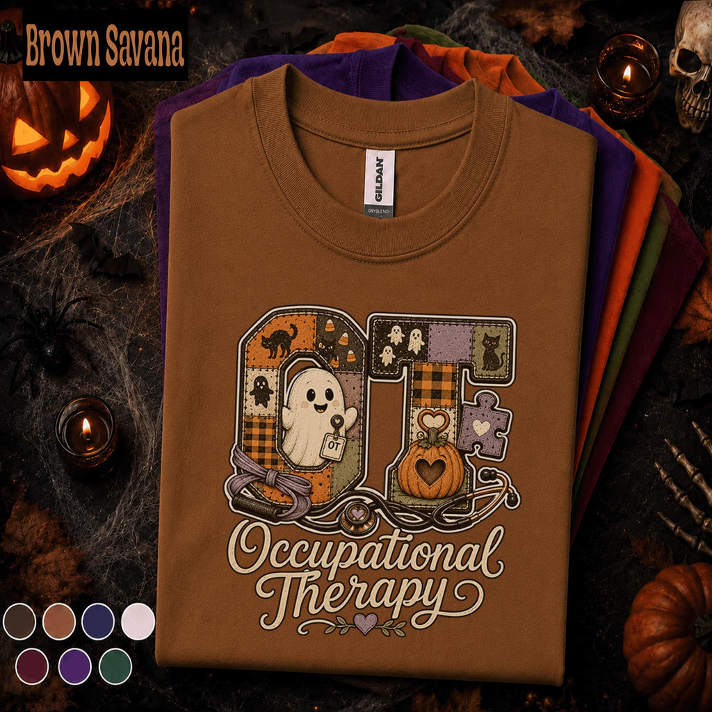 Occupational Therapy Halloween Shirt, Cute Ghost OT Tee, Spooky Pumpkin Therapist Shirt, Occupational Therapist Gift, Halloween OT Crew Tee
