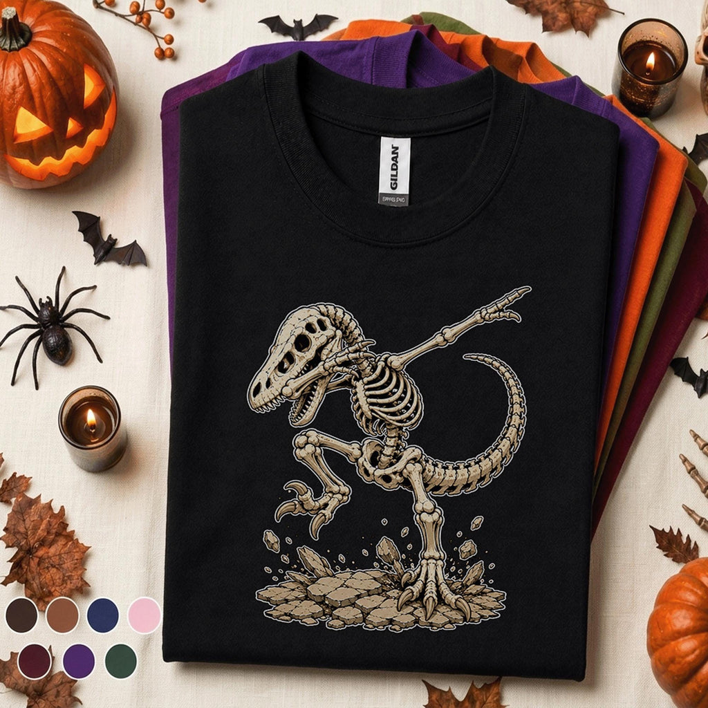 Dinosaur Skeleton Halloween Shirt, Dabbing T Rex Skeleton Tee