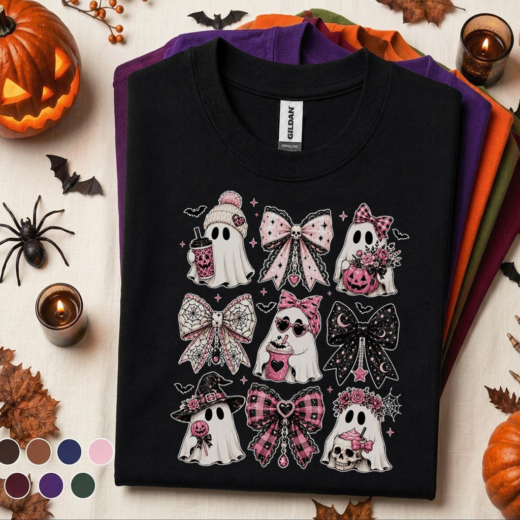 Pink Ghost Halloween Shirt, Coquette Bow Spooky Tee