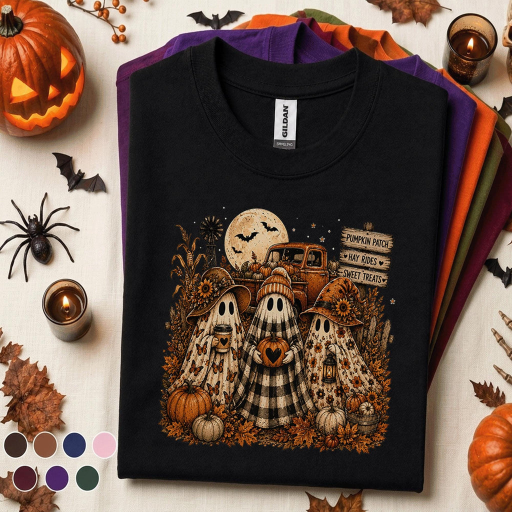 Cozy Ghost Pumpkin Patch Halloween Shirt, Cute Fall Ghost Tee