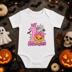My First Halloween Baby Bodysuit, Pink Pumpkin Infant Onesie, Cute Bow Baby Girl Outfit, Spooky First Halloween Gift for Baby Girl