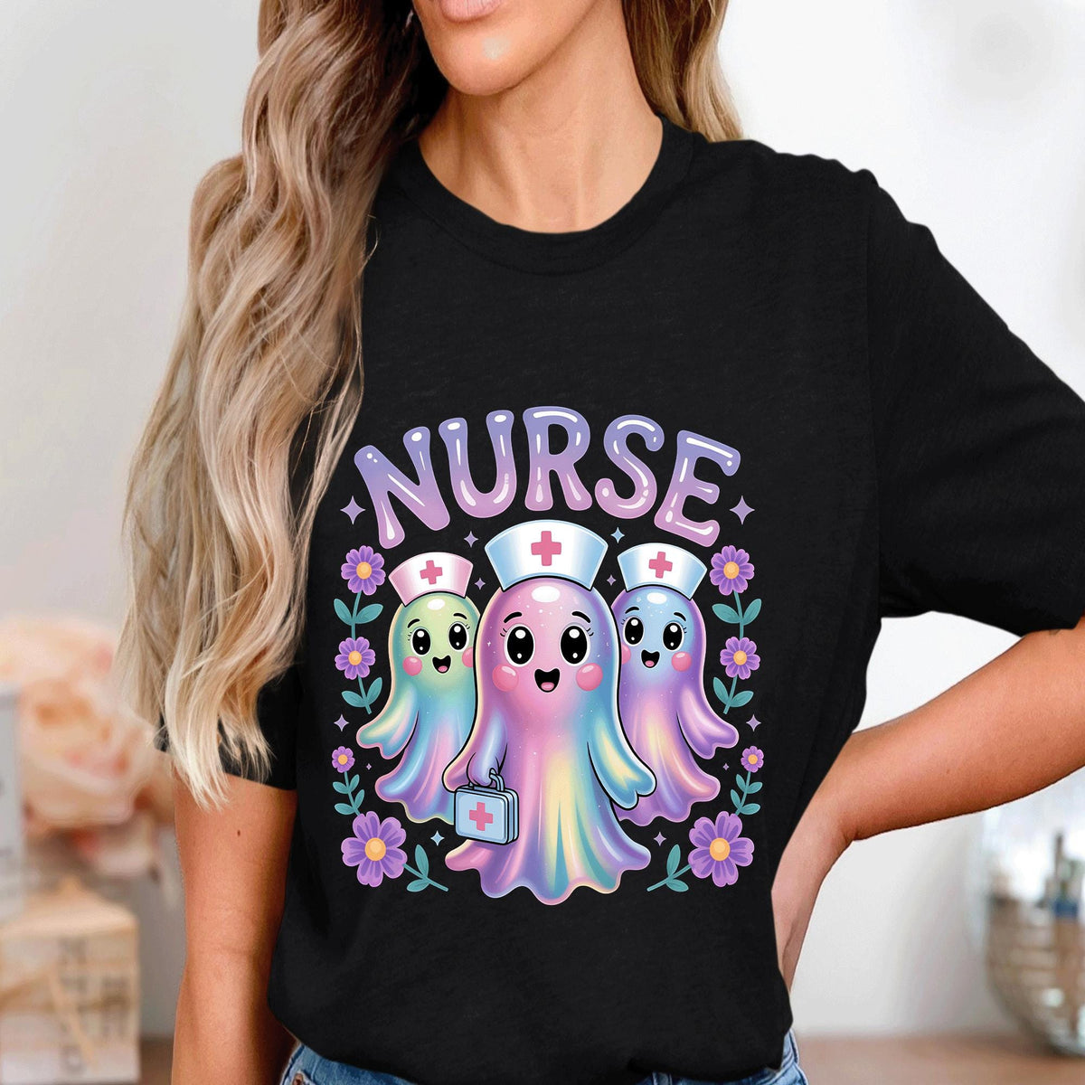 Halloween Nurse Ghost Shirt Halloween Pastel Ghosts Spooky Medical Tee Nurse Halloween Costume Outfit For Doctors Nur...
