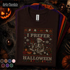 I Prefer Halloween Christmas Shirt, Skeleton Santa Spooky Holiday Tee, Funny Halloween Christmas T Shirt, Gothic Xmas Skeleton Gift Tee