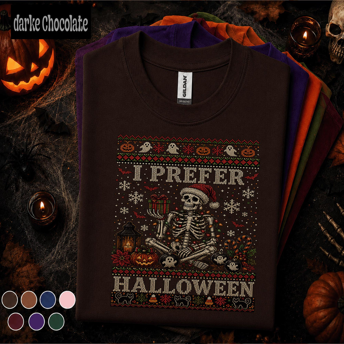 I Prefer Halloween Christmas Shirt, Skeleton Santa Spooky Holiday Tee, Funny Halloween Christmas T Shirt, Gothic Xmas Skeleton Gift Tee