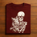 Skeleton Cat Shirt, Cute Spooky Skeleton Hug Cat Halloween Tee