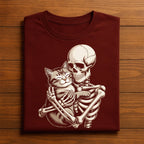 Skeleton Cat Shirt, Cute Spooky Skeleton Hug Cat Halloween Tee