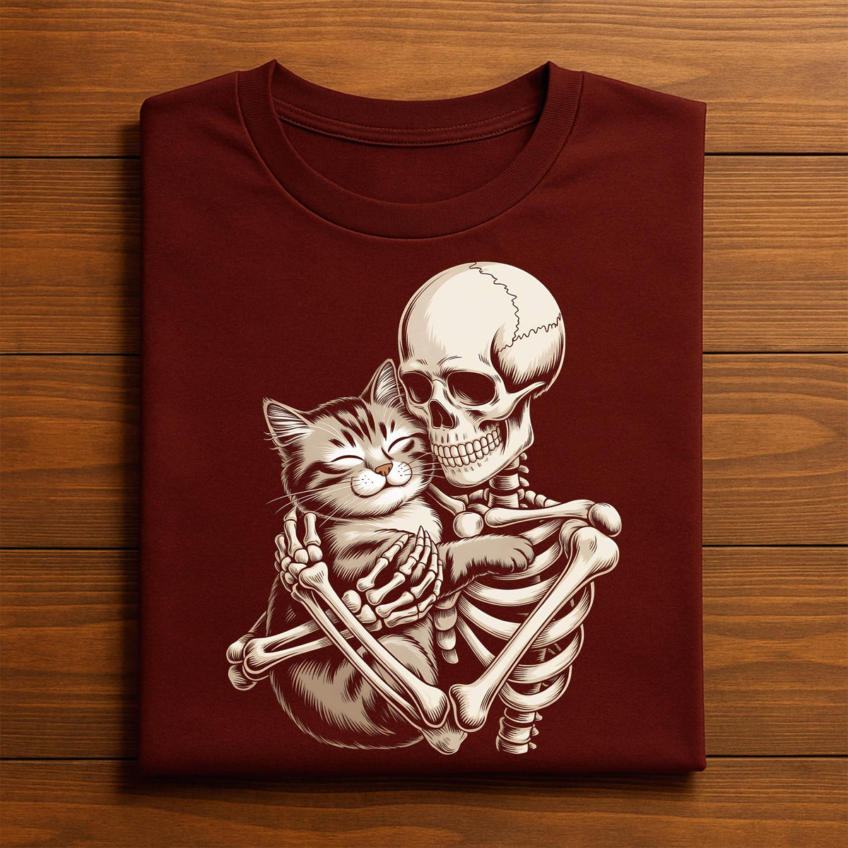 Skeleton Cat Shirt, Cute Spooky Skeleton Hug Cat Halloween Tee