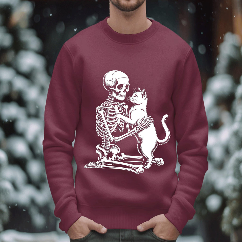 Skeleton Cat Shirt, Spooky Skeleton with Black Cat Halloween Tee, Haunted Skeleton Costume, Cat Halloween Shirt, Halloween Cat Sweatshirt
