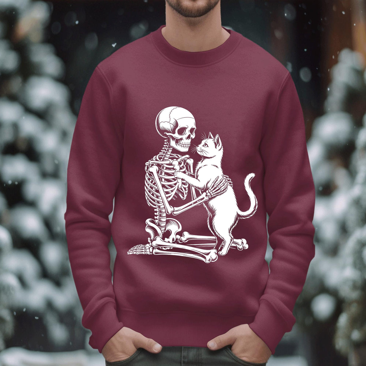 Skeleton Cat Shirt, Spooky Skeleton with Black Cat Halloween Tee, Haunted Skeleton Costume, Cat Halloween Shirt, Halloween Cat Sweatshirt
