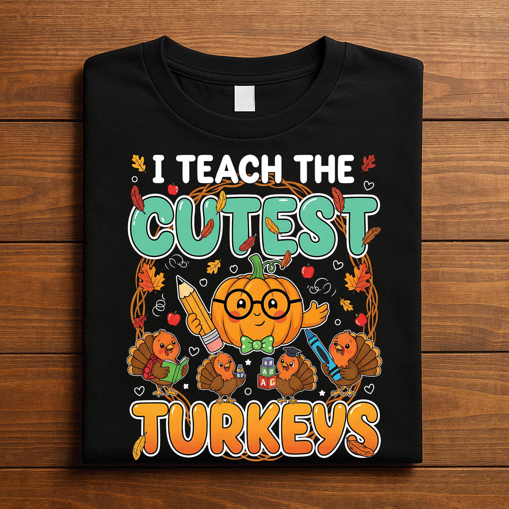 Fall Teacher Shirt Cute Turkeys I Teach The Cutest Little Turkeys Thanksgiving Autumn Classroom Tee, Gift Teacher Tha...