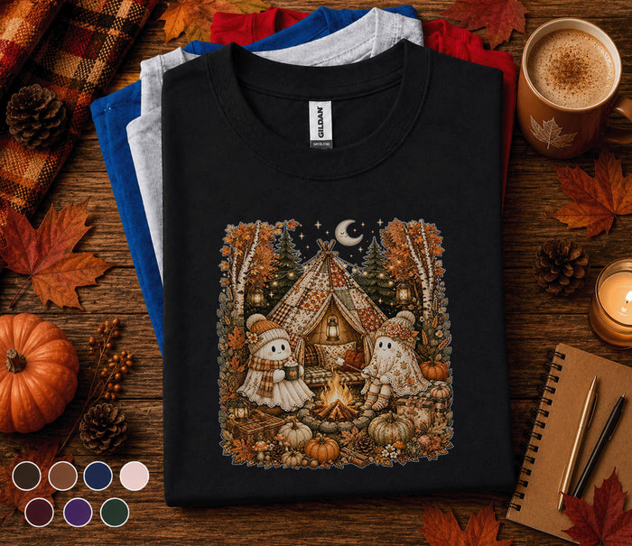 Cute Ghost Camping Fall Shirt, Cozy Autumn Campfire Ghost Sweatshirt