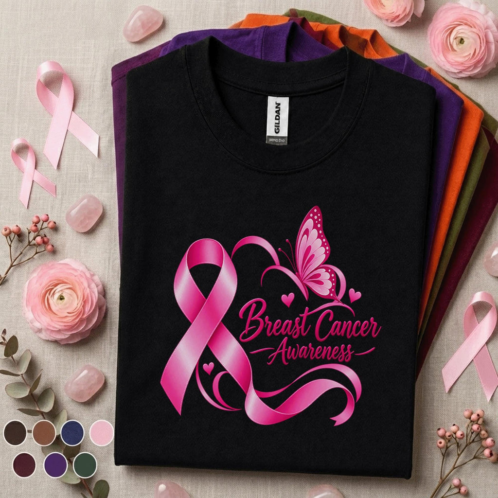 Breast Cancer Awareness Shirt, Pink Ribbon Butterfly Tee