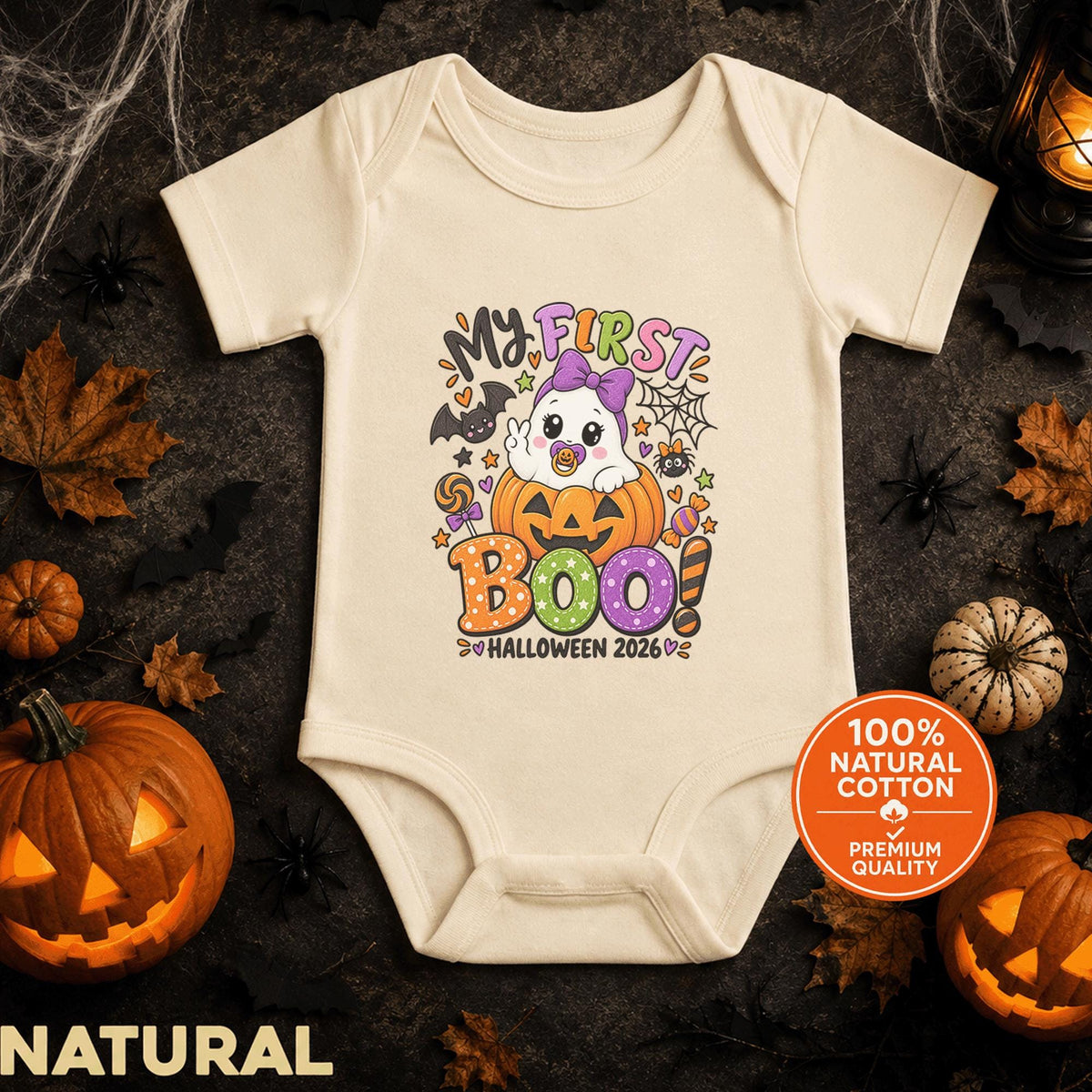 My First Boo Halloween 2026 Baby Bodysuit, Cute Ghost Pumpkin Infant Onesie